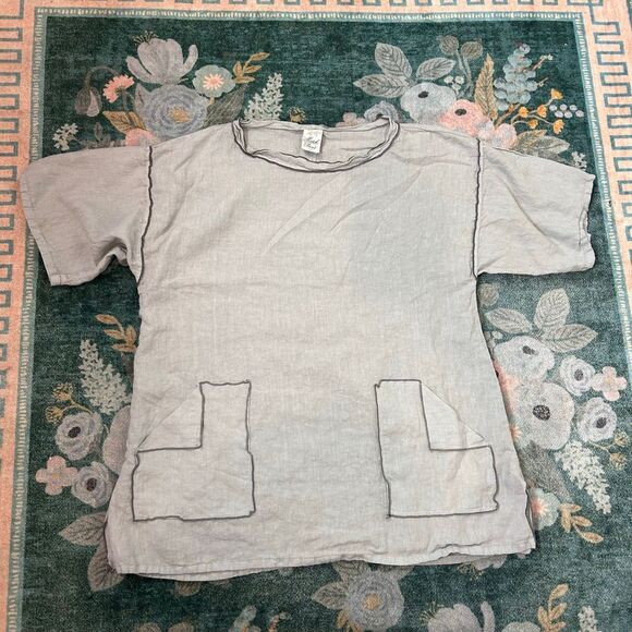 Match Point Blouse Womens Small Gray Oversized Boho Linen Pullover Tunic Top - Picture 8 of 11